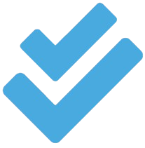 Blue double checkmark icon for finished concrete jobs done right